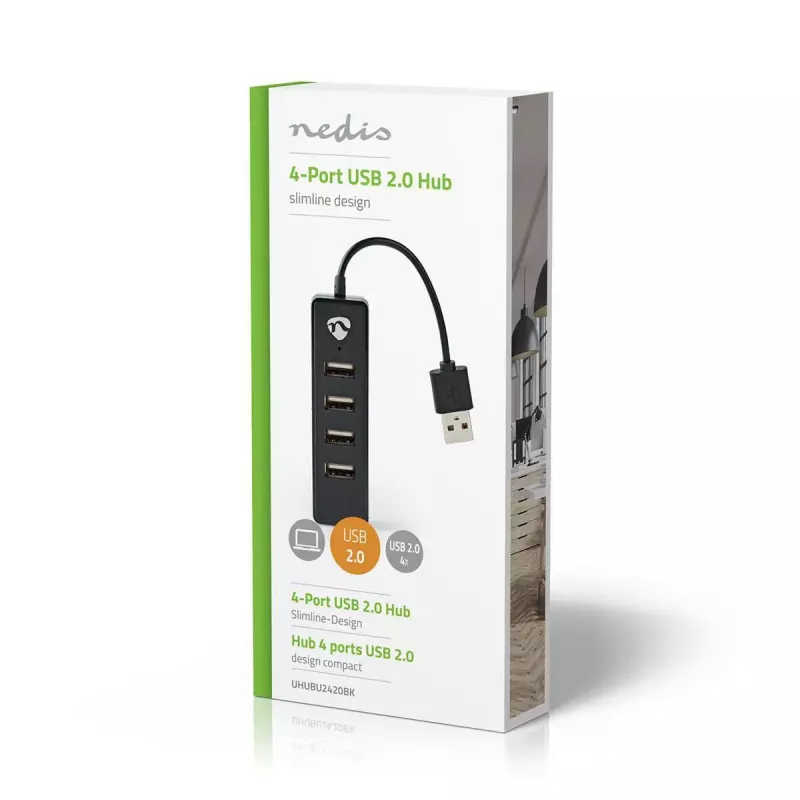 USB-keskitin Nedis UHUBU2420BK USB 2.0 480 Mbit/s musta
