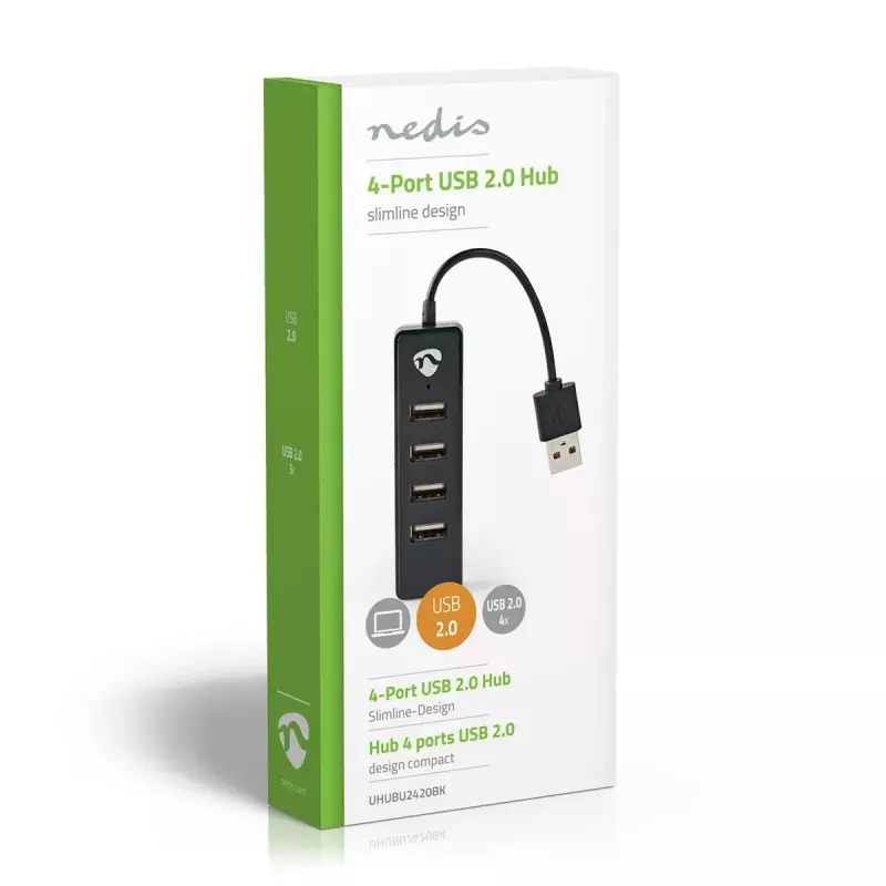 USB-keskitin Nedis UHUBU2420BK USB 2.0 480 Mbit/s musta