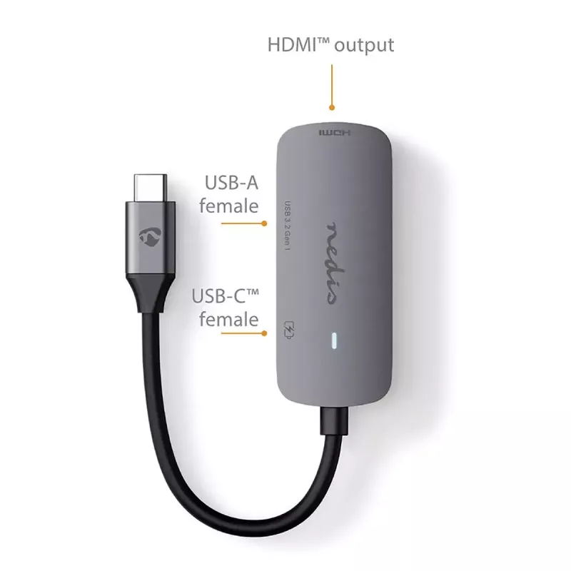 USB-keskitin Nedis CCGB64230GY01 Type-C 5000 Mbit/s harmaa