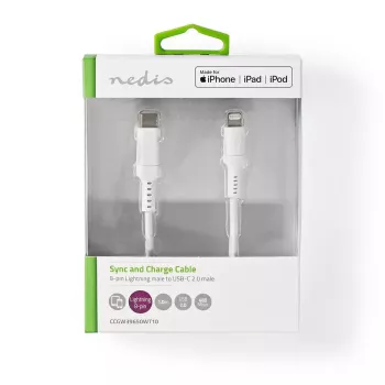 Lightning-kaapeli Nedis CCGW39650WT10 1 m valkoinen USB-C