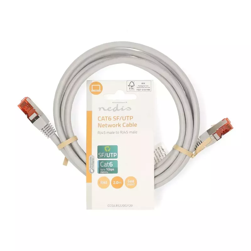 Verkkokaapeli Nedis CCGL85220GY20 RJ-45 Cat6 2 m harmaa