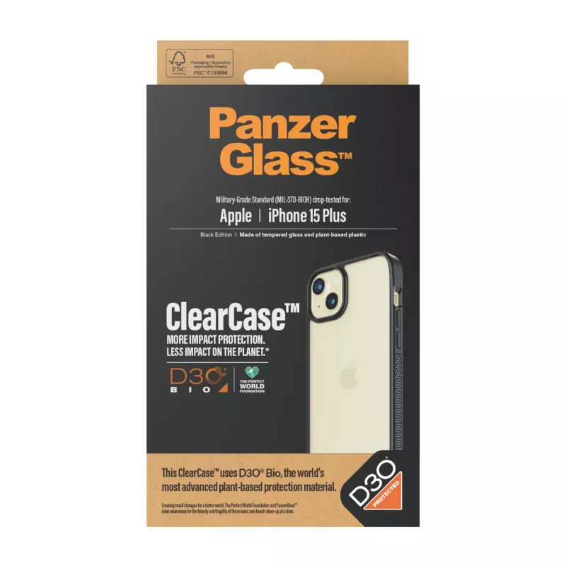 PanzerGlass ® ClearCase läpinäkyvä & D3O® iPhone 15 Plus