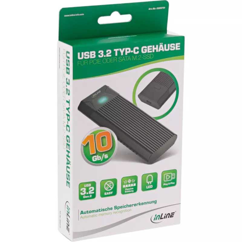 InLine USB3.2 Gen.2 USB-C M.2 SSD (PCIe NVMe & SATA) kotelo