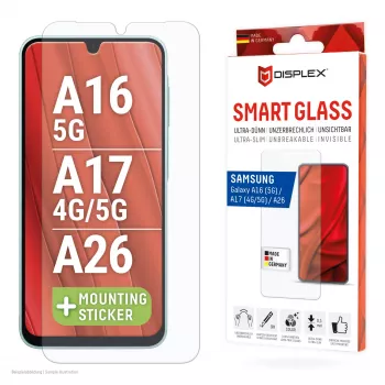 Displex Smart Glass (9H) Samsung Galaxy A26/A16 (5G)/A17 (4G/5G), asennustarrat, särkymätön