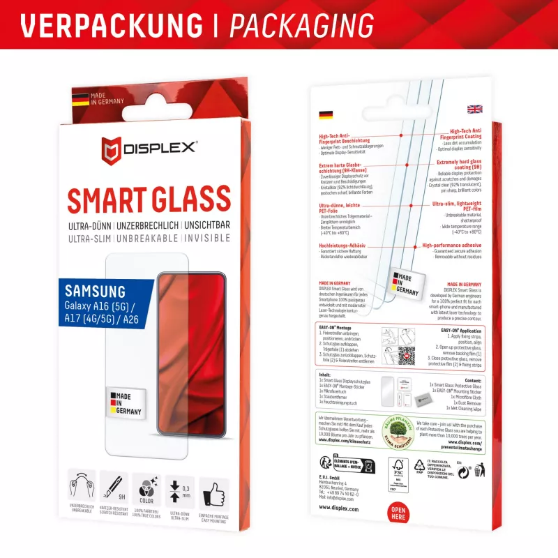 Displex Smart Glass (9H) Samsung Galaxy A26/A16 (5G)/A17 (4G/5G), asennustarrat, särkymätön