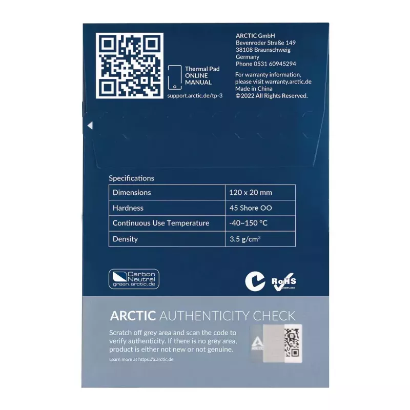 ARCTIC TP-3 Premium-Performance-lämpötyyny 120 x 20 mm, 0,5 mm