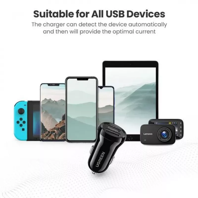 Ugreen 50875 mobiililaturi MP4, mobiilitietokone musta savukkeensytytin auto