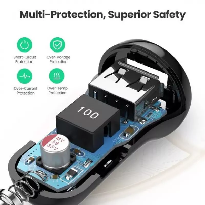 Ugreen 50875 mobiililaturi MP4, mobiilitietokone musta savukkeensytytin auto