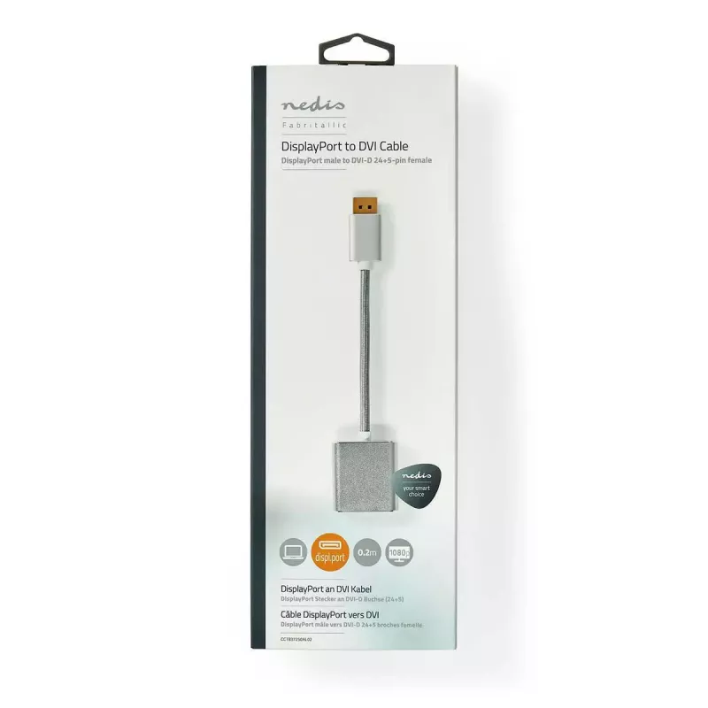 Nedis CCTB37250AL02 videoadapterikaapeli 0,2 m DisplayPort DVI-D hopea