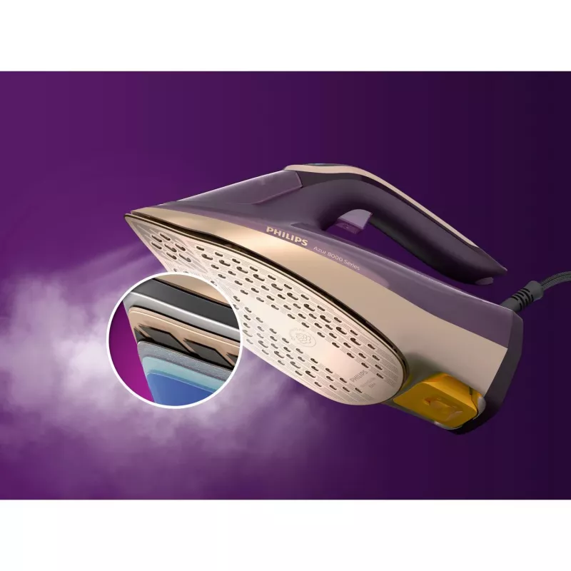 Philips DST8040/30 Azur 8000 Series höyrysilitysrauta, 3000 W, 0,35 L vesisäiliö, SteamGlide Elite -pohja, pystyhöyry, 80 g/min, 260 g/min höyrysuihku, tummanvioletti
