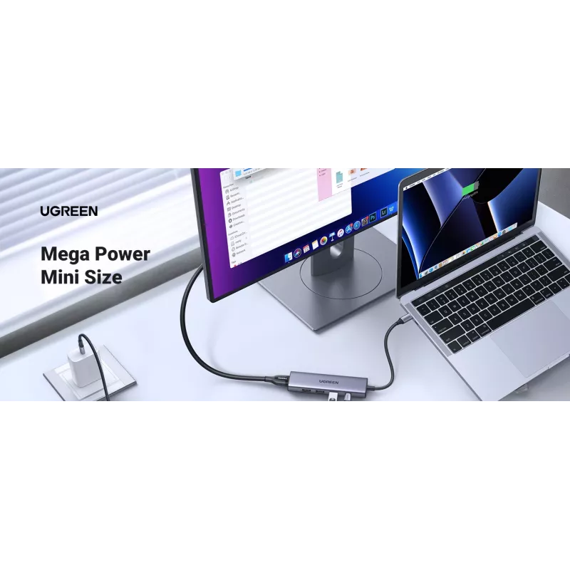 UGREEN 20956A Revodok CM511 6-in-1 USB-C-hubi, HDMI, 3x USB-A 3.0, SD/TF, 5 Gbps, hopea