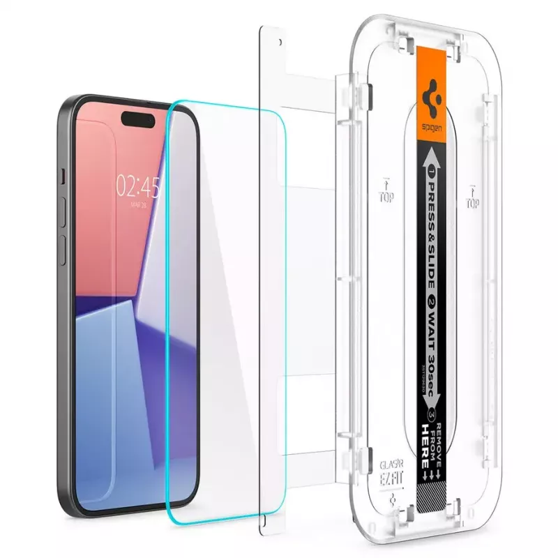 Spigen iPhone 15 Glas.tR EZ Fit näytönsuoja karkaistua lasia läpinäkyvä