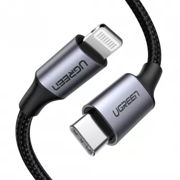 Ugreen 60759 matkapuhelinkaapeli musta, hopea 1 m USB-C Lightning