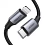 Ugreen 60759 matkapuhelinkaapeli musta, hopea 1 m USB-C Lightning