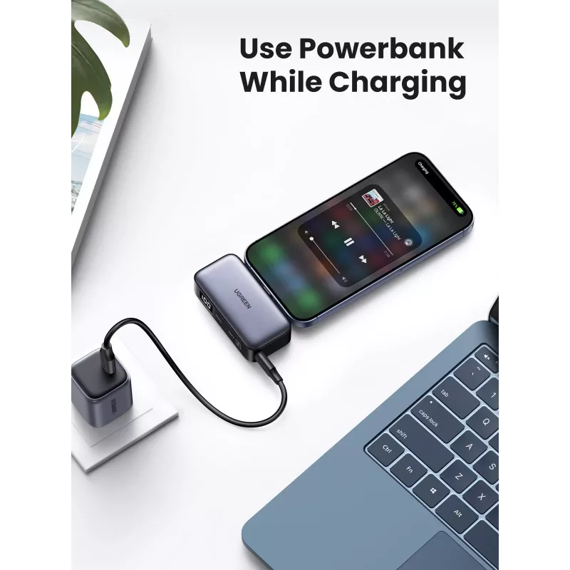 Varavirtalähde UGREEN 35338, 5000 mAh, harmaa, kannettava akku älypuhelimille, yhden laitteen lähtö