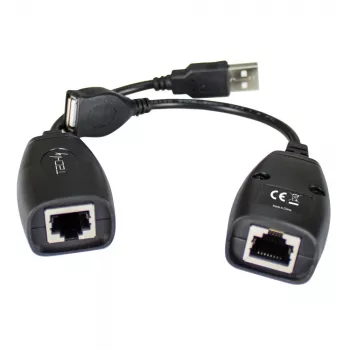 Techly IUSB-EXTENDTY5 USB-jatko Cat.5e/6-kaapelilla jopa 50 m, USB Type-A - RJ-45, USB 1.1, ilman virtalähdettä, musta