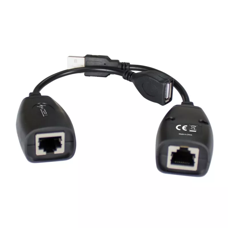 Techly IUSB-EXTENDTY5 USB-jatkolaite Cat.5e/6-kaapelilla enintään 50 m, USB–RJ-45, musta