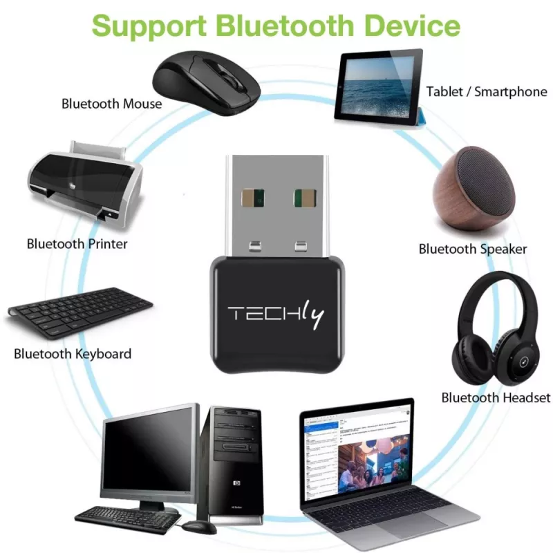Techly IDATA USB-BLT5 USB Bluetooth 5.0 -sovitin, musta
