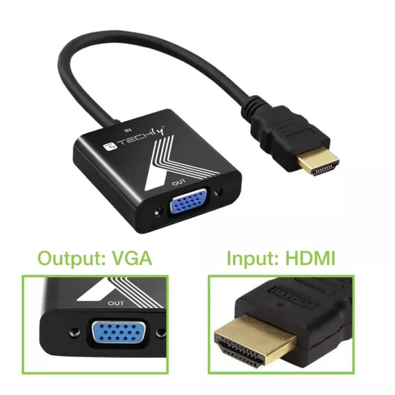 Techly kaapelisovitin muunnin HDMI - VGA musta 0,1 m 1920x1200 60 Hz