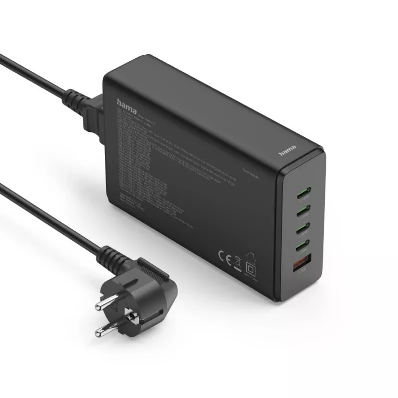 Latausasema HAMA 201977, 240W yhteensä, 4× USB-C, 1× USB-A, musta