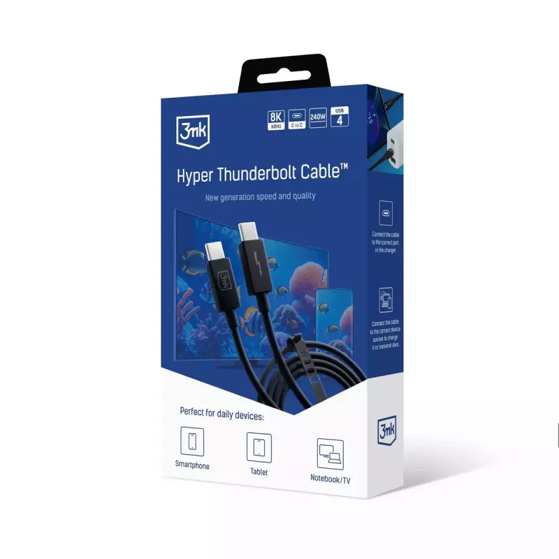 3mk Hyper Thunderbolt 4 Pro -kaapeli, 240 W, 1 m