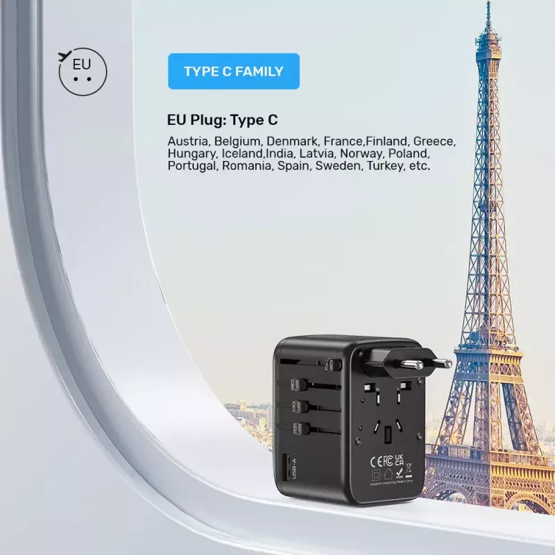 Matka-adapteri UNITEK P1122ABK01 universaali musta Type-C G I