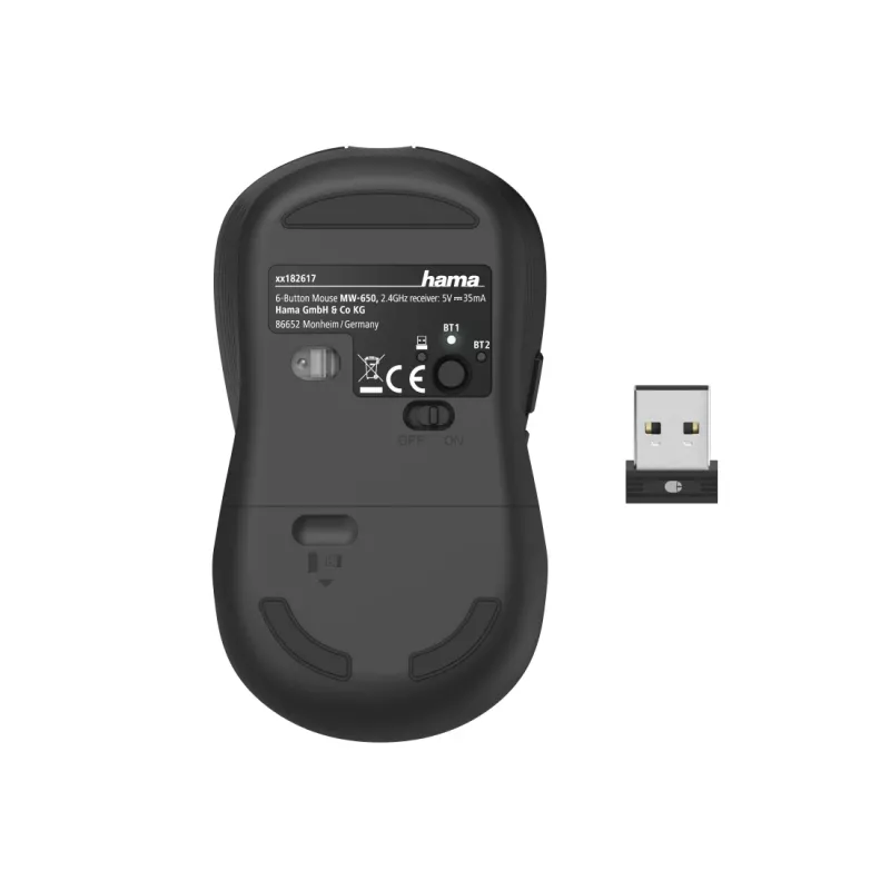 Hama MW-650 hiiri toimisto oikeakätinen Bluetooth + USB Type-A optinen 2400 DPI