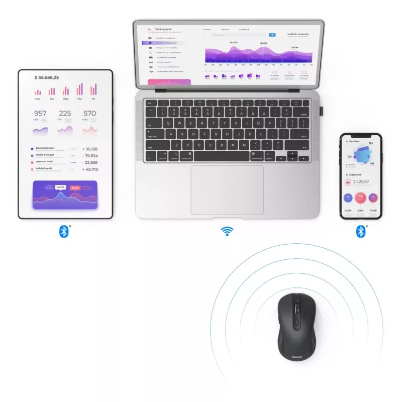 Hama MW-650 hiiri toimisto oikeakätinen Bluetooth + USB Type-A optinen 2400 DPI