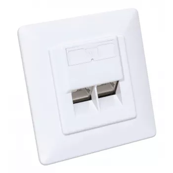 Intellinet 2-porttinen Cat6 10G suojattu RJ45-seinärasia, uppoasennus kehyksellä, STP, signaloiva valkoinen RAL9003