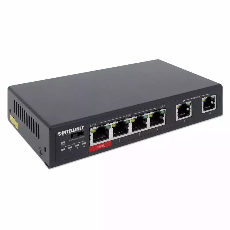 Intellinet 6-porttinen Fast Ethernet -kytkin 4 PoE-porttia 65W tehotarve