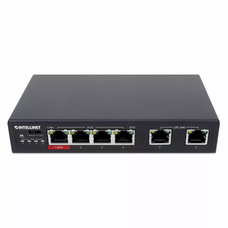 Intellinet 6-porttinen Fast Ethernet -kytkin 4 PoE-porttia 65W tehotarve