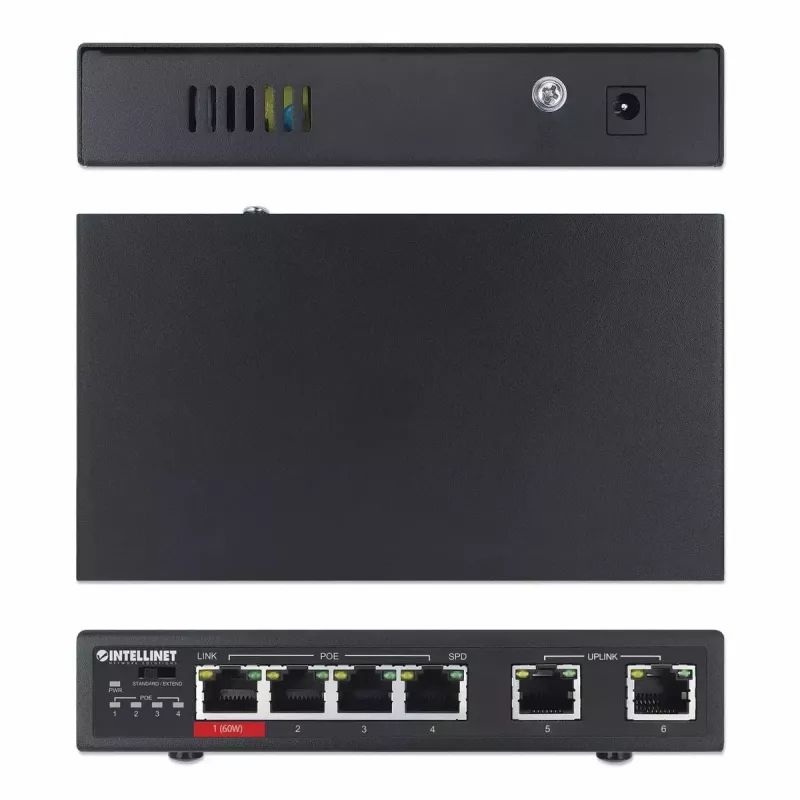 Intellinet 6-porttinen Fast Ethernet -kytkin 4 PoE-porttia 65W tehotarve