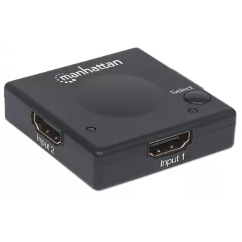 Manhattan HDMI-kytkin 2-porttinen, 1080p, yhdistää 2 HDMI-lähdettä 1 näyttöön, automaattinen ja manuaalinen vaihto (painikkeella), ei ulkoista virtalähdettä tarvita, musta, kolmen vuoden takuu