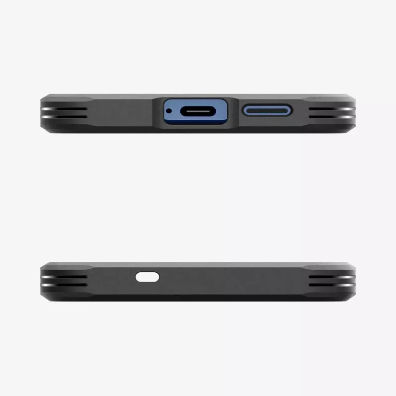 Spigen Galaxy S25 kotelo Tough Armor AI musta suojakotelo pöytätelineellä