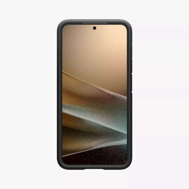 Spigen Galaxy S25 kotelo Tough Armor AI musta suojakotelo pöytätelineellä
