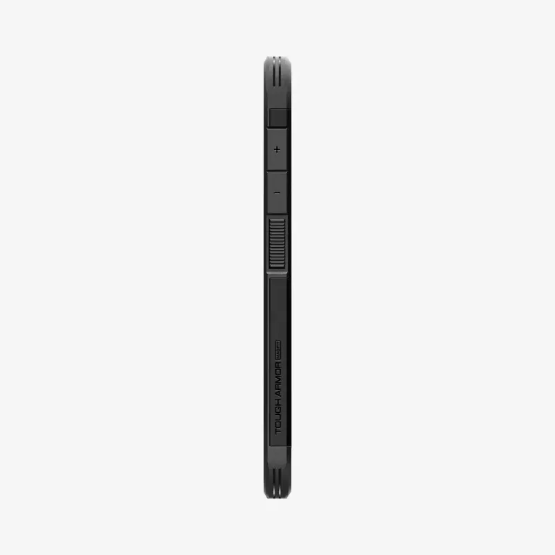 Spigen Galaxy S25 kotelo Tough Armor AI musta suojakotelo pöytätelineellä