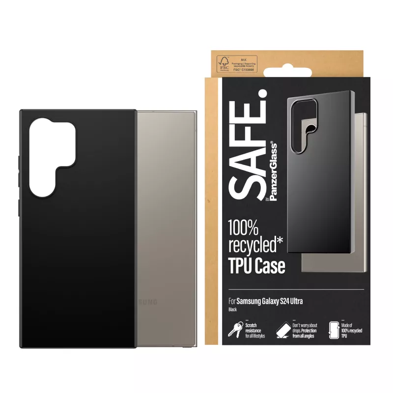 TPU-kotelo PanzerGlass SAFE Samsung Galaxy S24 Ultra musta läpinäkyvä suojaus