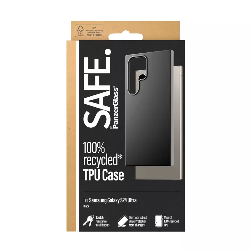 TPU-kotelo PanzerGlass SAFE Samsung Galaxy S24 Ultra musta läpinäkyvä suojaus
