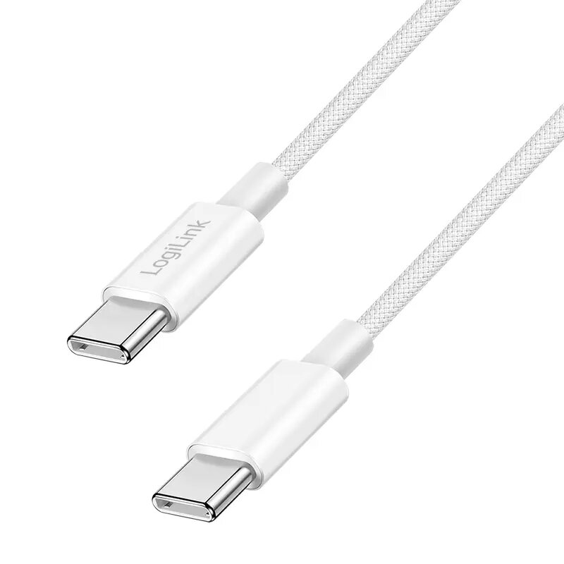 LogiLink USB 2.0 Type-C -kaapeli C/M–C/M nylonpäällysteinen 60 W valkoinen 1,5 m