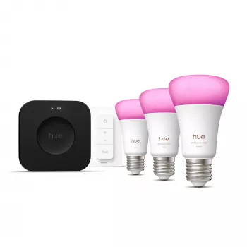 Älyvalopakkaus Philips Hue White and Colour Ambience -aloituspakkaus — 3 E27 älylamppua, himmenninkytkin, Bridge Pro, Bluetooth/Zigbee