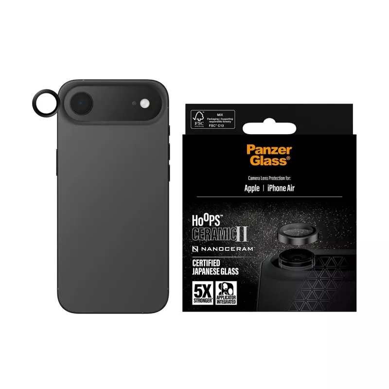 PanzerGlass Hoops Ceramic II kameran linssinsuoja iPhone Air naarmuuntumaton iskunkestävä musta