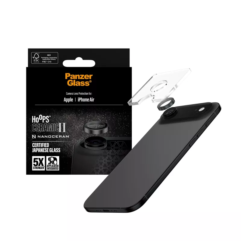 PanzerGlass Hoops Ceramic II kameran linssinsuoja iPhone Air naarmuuntumaton iskunkestävä musta