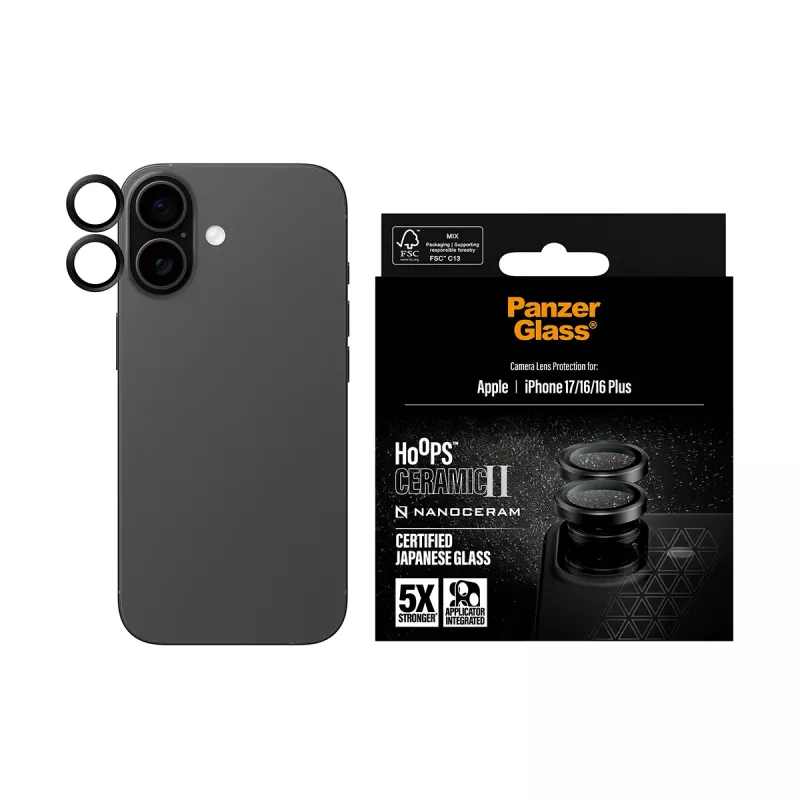 Kameransuoja PanzerGlass Hoops keramiikka II iPhone 17 16 16 Plus naarmuuntumaton iskunkestävä