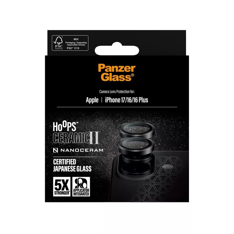 Kameransuoja PanzerGlass Hoops keramiikka II iPhone 17 16 16 Plus naarmuuntumaton iskunkestävä