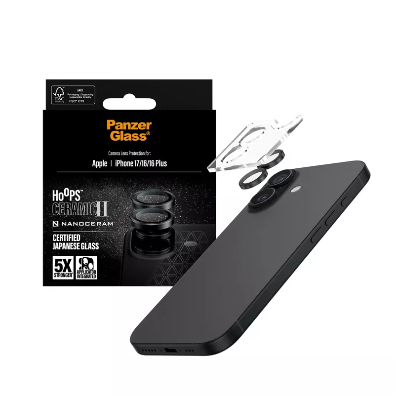 Kameransuoja PanzerGlass Hoops keramiikka II iPhone 17 16 16 Plus naarmuuntumaton iskunkestävä
