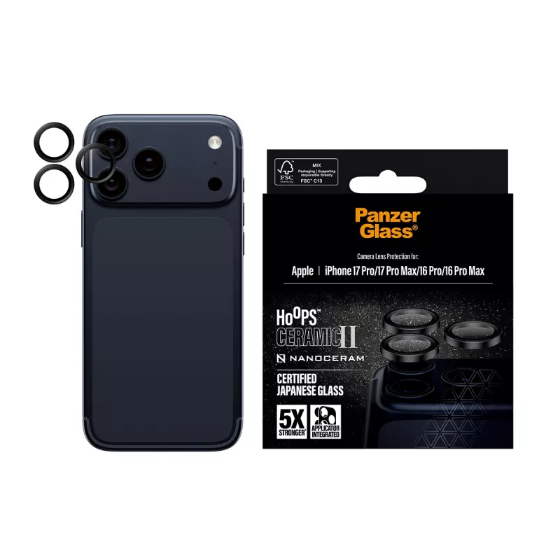 PanzerGlass ® Hoops® Ceramic II kameran linssinsuojalasi iPhone 17 Pro | iPhone 17 Pro Max | iPhone 16 Pro | 16 Pro Max