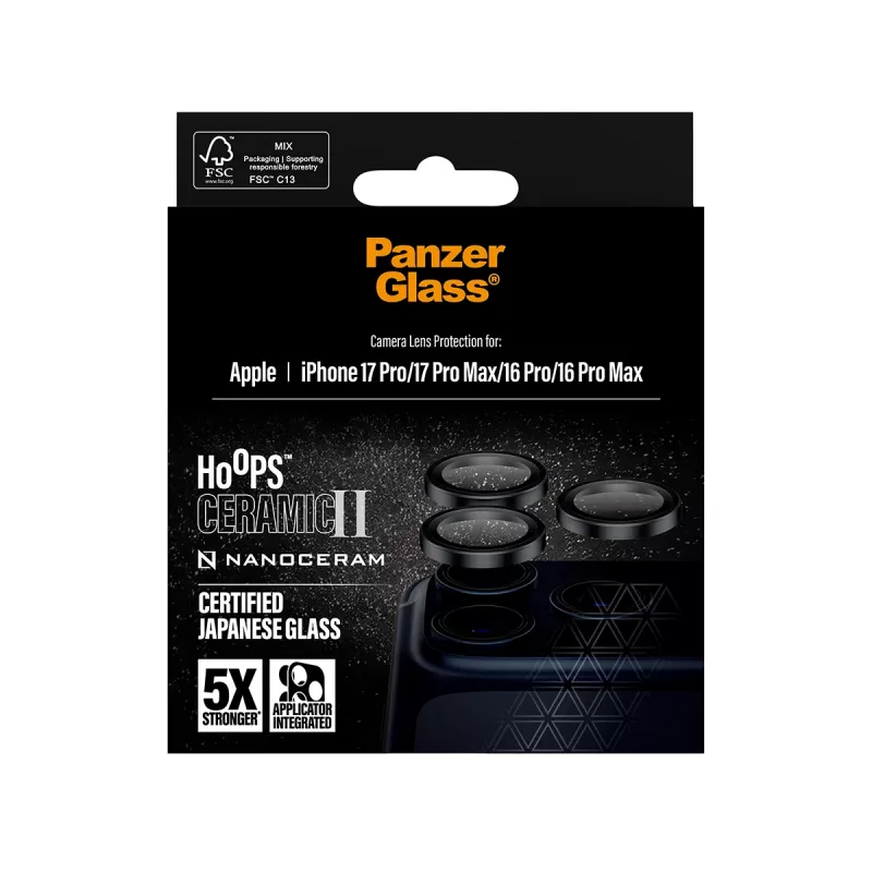 PanzerGlass ® Hoops® Ceramic II kameran linssinsuojalasi iPhone 17 Pro | iPhone 17 Pro Max | iPhone 16 Pro | 16 Pro Max