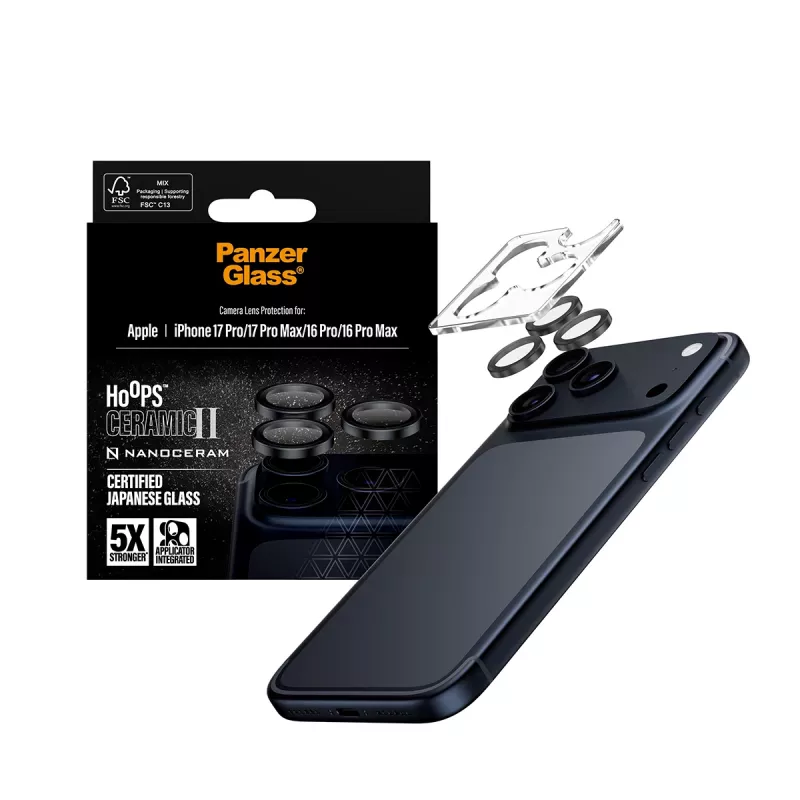 PanzerGlass ® Hoops® Ceramic II kameran linssinsuojalasi iPhone 17 Pro | iPhone 17 Pro Max | iPhone 16 Pro | 16 Pro Max