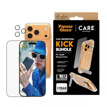 Suojakotelo PanzerGlass CARE Feature Kick 3w1 iPhone 17 Pro lasisella kameransuojuksella