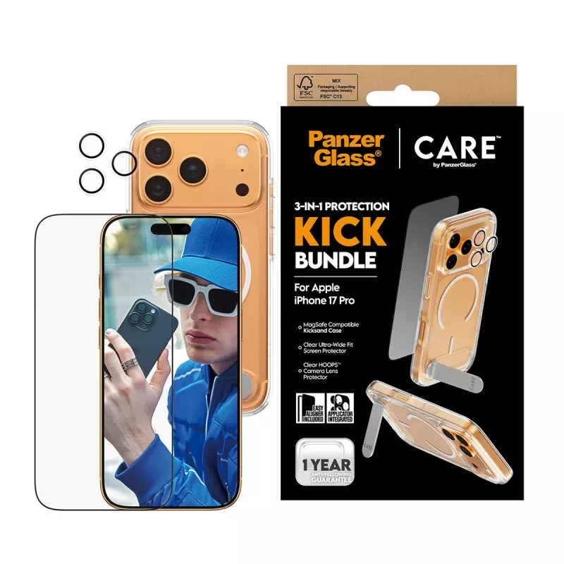 Suojakotelo PanzerGlass CARE Feature Kick 3w1 iPhone 17 Pro lasisella kameransuojuksella